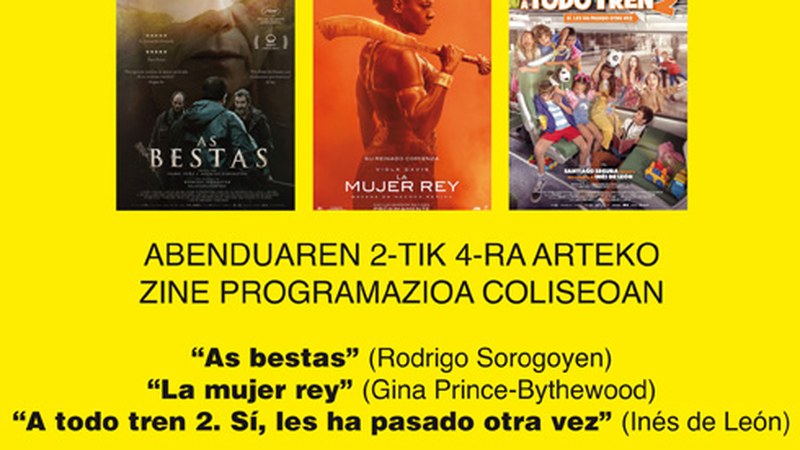 Hiru pelikula izango dira Coliseoko asteburuko zine-egitarauan