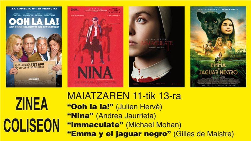 “Immaculate”, “Nina” eta “Emma y el jaguar negro” asteburuko zine-karteldegian