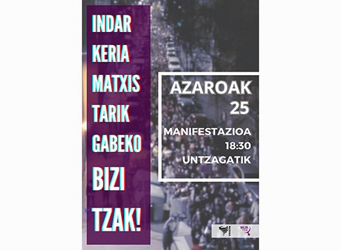 Indarkeria matxistaren kontrako manifestazio zaratatsua egingo da bihar arratsaldean