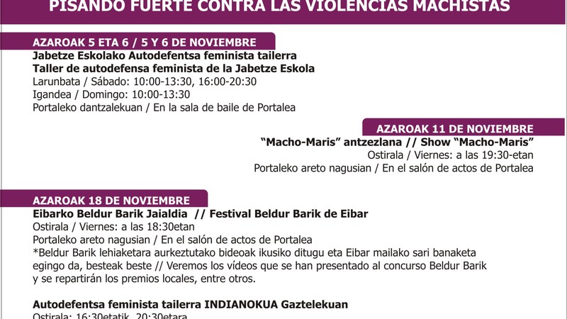 Indarkeria Matxisten Aurrean Hankak Lurrera, Azaroaren 25erako egitaraua