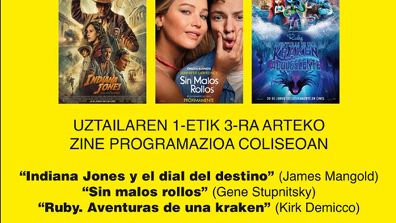 “Indiana Jones”, “Sin malos rollos” eta “Ruby” asteburuko zine-egitarauan