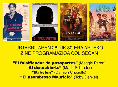 Iraupen luzeko “Babylon” eta “Al descubierto” pelikulak Coliseoko asteburuko karteldegian