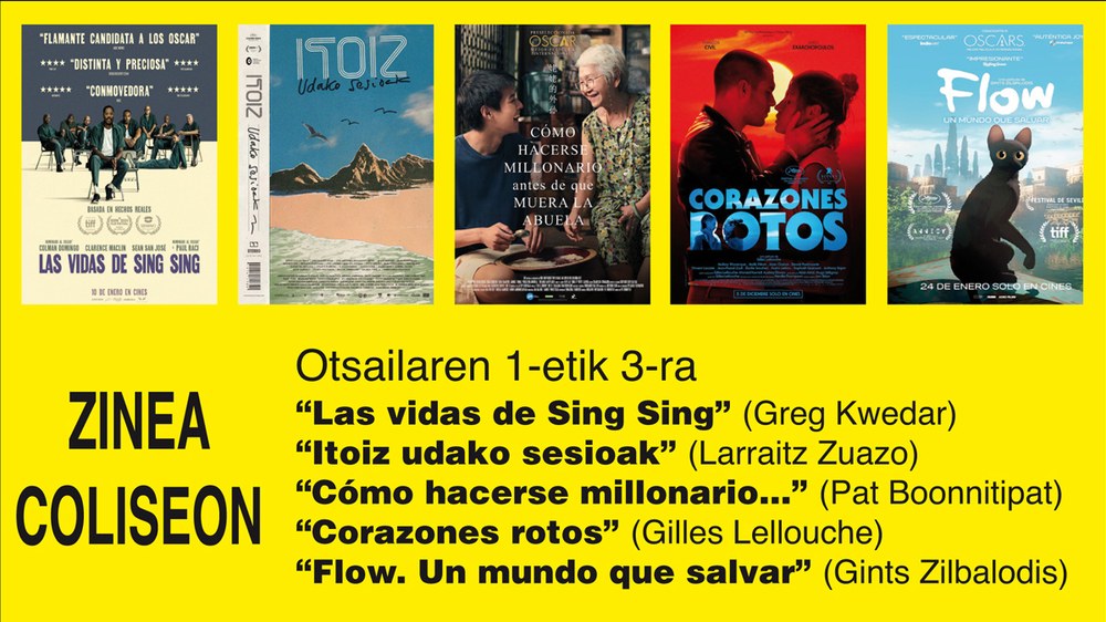 “Itoiz”-ekin jarraituta, bost pelikula izango dira ikusgai Coliseoko zine karteldegian
