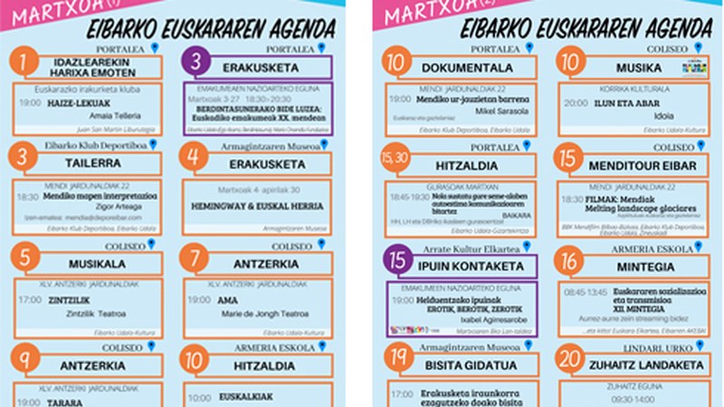 Jarduerez beteta dator martxoko euskararen agenda