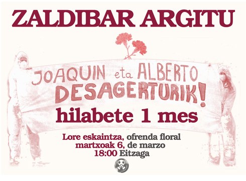 Joaquin Beltran eta Alberto Sololuze gogoratzeko lore-eskaitza egingo da gaur arratsaldean Eitzagan