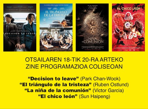 “La niña de la comunión” eta “El triángulo de la tristeza” asteburuko Coliseoko zine-egitarauan