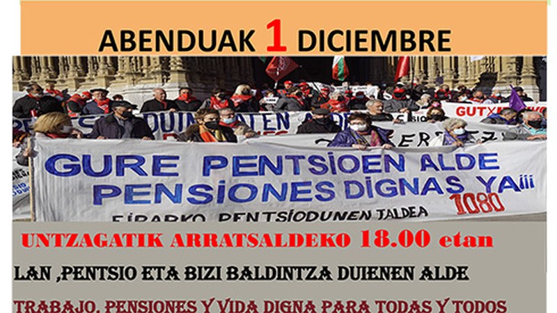 Lan, pentsio eta bizi baldintza duinen aldeko manifestazioa egingo da gaur 18:00etan