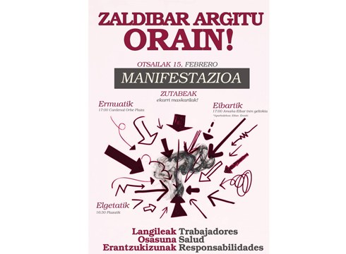 Manifestazio bateratua deitu dute "Zaldibar Argitu Orain!" goiburupean larunbaterako