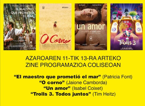 Lau pelikula berrik osatuko dute asteburu honetako zine-karteldegia Coliseo antzokian