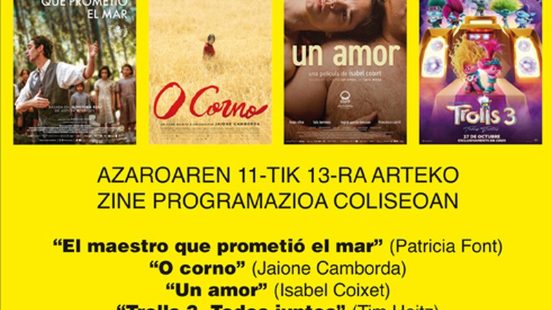 Lau pelikula berrik osatuko dute asteburu honetako zine-karteldegia Coliseo antzokian