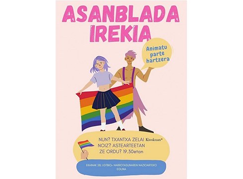 LGTBIQ+ Harrotasunaren Eguneko ekintzak prestatzeko bilera egingo dute bihar Txaltxa Zelaian