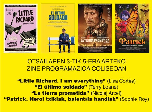 Little Richard-en inguruko dokumentala eta euskerazko “Patrick” Coliseo antzokiko zine-karteldegian