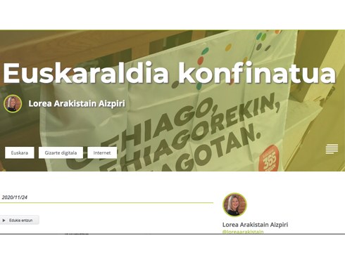 Lorea Arakistainen "Euskaraldia konfinatua" artikulua sarean.eus-en irakurgai