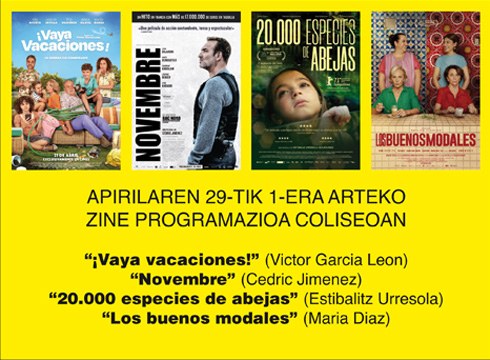 “Los buenos modales”, “¡Vaya vacaciones!” eta “Novembre” pelikulak asteburuko karteldegian