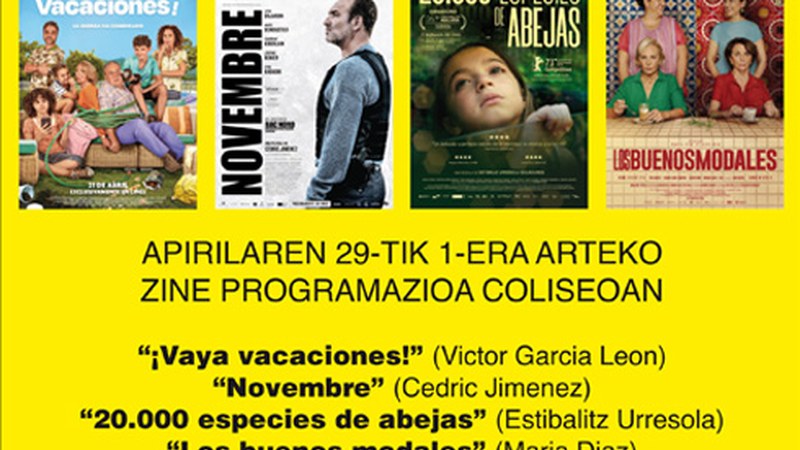 “Los buenos modales”, “¡Vaya vacaciones!” eta “Novembre” pelikulak asteburuko karteldegian