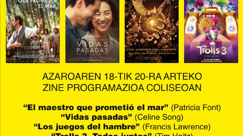 “Los juegos del hambre” eta “Vidas pasadas” gehitzen dira Coliseo antzokiko zine-karteldegira