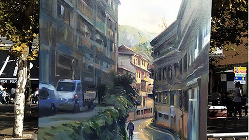 Maila handiko margolanak lehiatu ziren atzo Aire Zabaleko XLIV. Pintura Lehiaketan