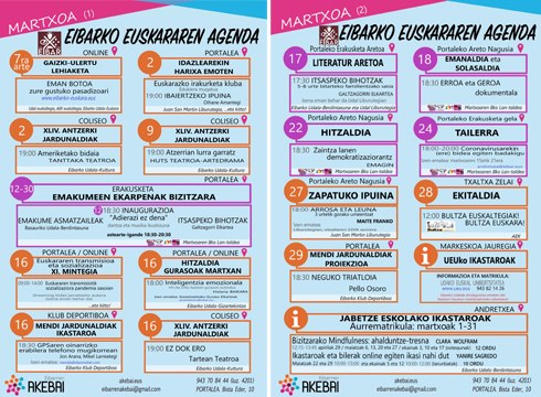 Martxoko euskararen agenda argitaratu du Eibarren Akebai plataformak