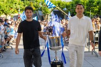 Mikel Oyarzabal eta Jon Gorrotxategi futbolariek herrikideen beroa jaso zuten ostiralean