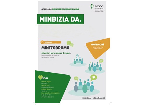 Minbiziari buruz berba egiteko mintzodromoa egongo da Portalean otsailaren 4an, herritarrentzako ekitaldi irekia