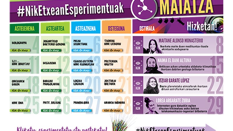 #NikEtxeanEsperimentuak maiatzerako egutegia prestatu du Elhuyarrek