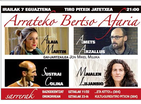 Oraindik ere badago Arrate bezperako bertso afarirako txartelak erosteko aukera