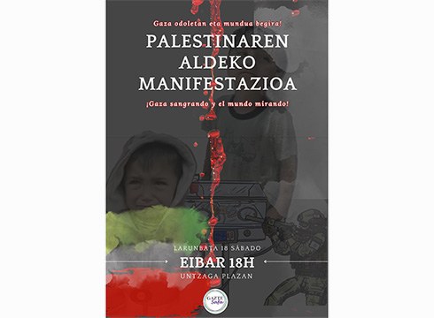 Palestinaren aldeko manifestazioa egingo da bihar, 18:00etan Untzagan