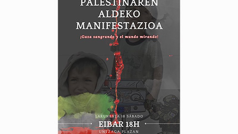 Palestinaren aldeko manifestazioa egingo da bihar, 18:00etan Untzagan