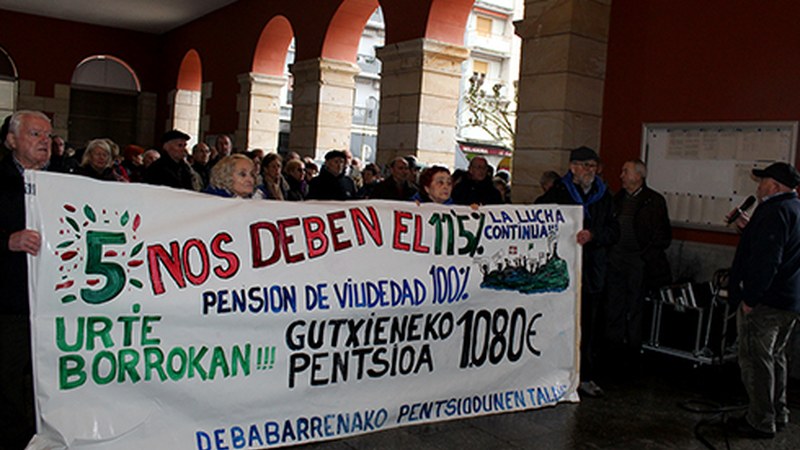 Pentsiodunen borrokak bost urte bete dituela ospatu dute gaurko elkarretaratzean