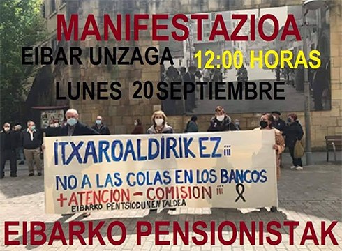 Pentsionistek eguerdirako deitu dituzten mobilizazioetan bankuek adinekoekin duten jokabidea salatuko dute