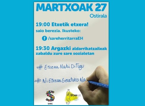 Saio berezia antolatu dute Sare eta Etxeratek barixakurako