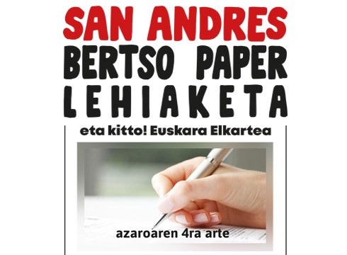 San Andres bertso-paper lehiaketarako epea zabalik egongo da azaroaren 4ra arte
