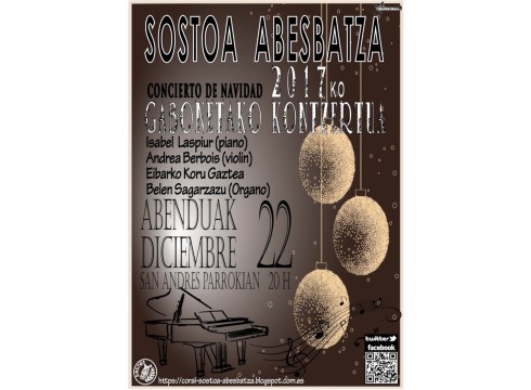 Sostoa abesbatzak urteroko Gabonetako kontzertua eskainiko du gaur San Andres parrokian