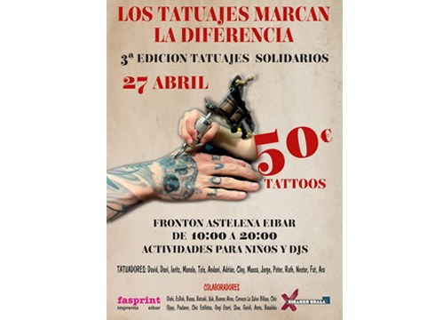 Tatuaje solidarioen hirugarren edizioa apirilaren 27an izango da Astelena frontoian