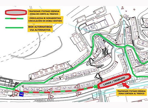 Tiburtzio Anitua kalea itxi eta trafikoa desbideratu dute asfaltatze eta pintatze-lanak egiteko