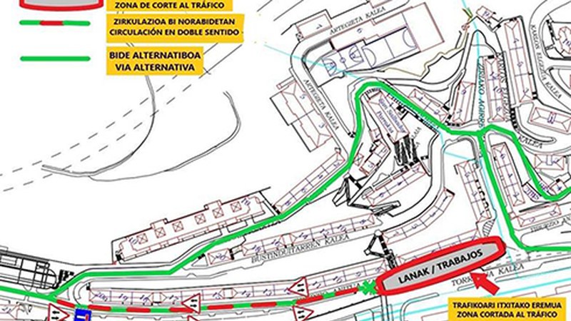 Tiburtzio Anitua kalea itxi eta trafikoa desbideratu dute asfaltatze eta pintatze-lanak egiteko