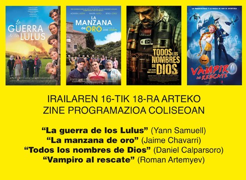 “Todos los nombres de Dios” eta “La manzana de oro” Coliseoko zine-karteldegian