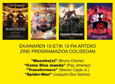 “Transformers”, “Spider-Man” eta “Como Dios manda” asteburuko zine-karteldegian