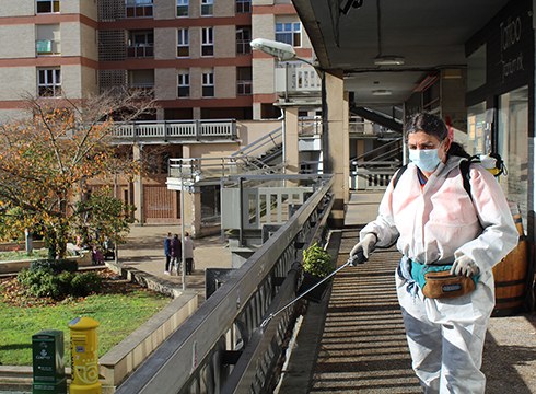 Udal Brigadako sei behargin ari dira herriko kaleak egunero desinfektatzen