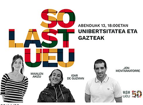 "Unibertsitatea eta gazteak" online solasaldia eskainiko du UEU-k gaur 18:00etan