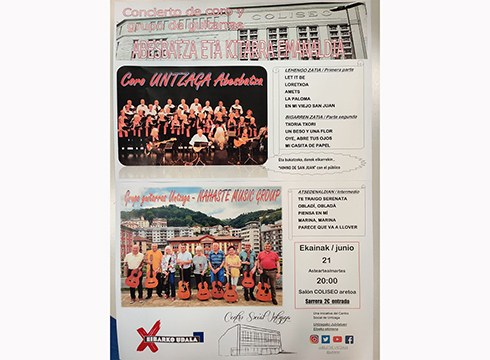 Untzaga Abesbatzak eta Nahaste Music Group gitarra taldeek kontzertua emango dute gaur