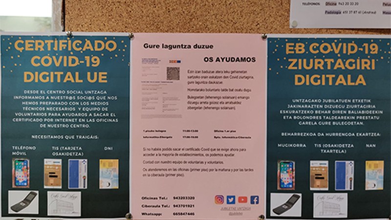 Untzagako jubilatu etxekoak COVID ziurtagiria eskuratzeko laguntza ematen ari dira