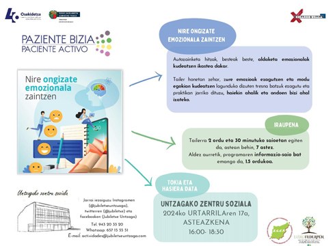 Urtarrilaren 17an hasiko da NIRE ONGIZATE EMOZIONALA ZAINTZEN tailerra Untzaga Gizarte Etxean