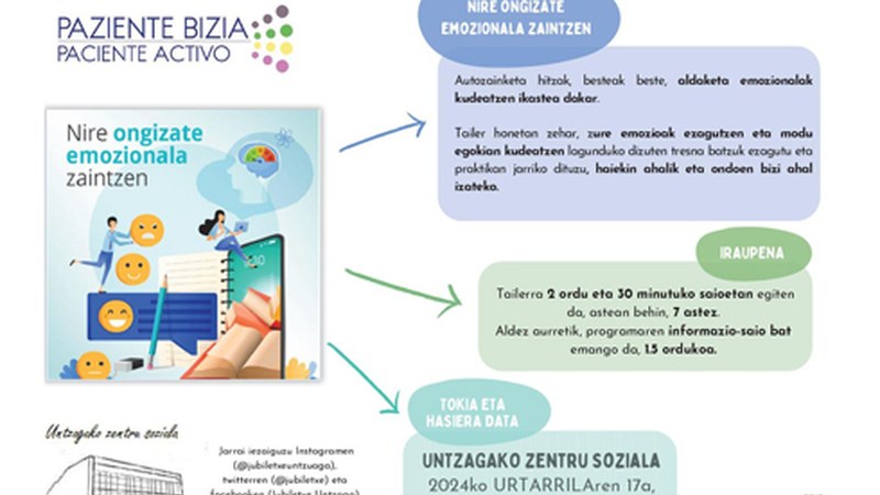 Urtarrilaren 17an hasiko da NIRE ONGIZATE EMOZIONALA ZAINTZEN tailerra Untzaga Gizarte Etxean