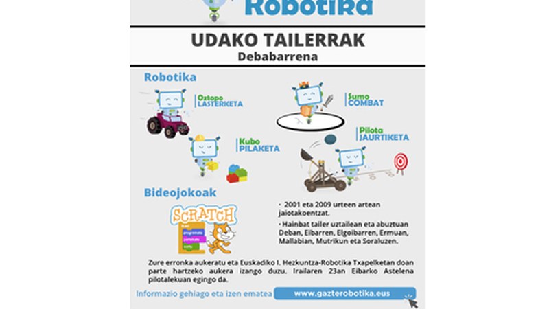 Uztailean eta irailean robotika eta bideojoko tailerrak egingo dira Eibarren eta eskualdeko beste herrietan