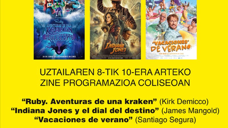 “Vacaciones de verano”, “Indiana Jones” eta “Ruby” asteburuko zine-karteldegian