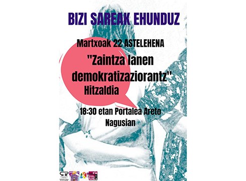 "Zaintza-lanen demokratizaziorantz" hitzaldia emango dute gaur, 18:30ean Portaleko areto nagusian