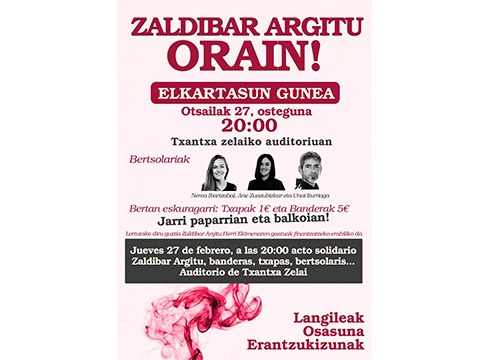 Zaldibar Argitu plataformak Elkartasun Gunea jarriko du eguenean Txaltxa Zelaian