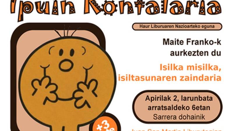 Zapatuan ipuin kontalari saioa egongo da Portalean Haur liburuaren nazioarteko eguna ospatzeko