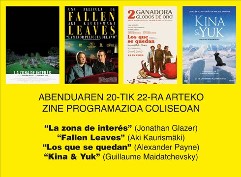 “La zona de interés”, “Fallen Leaves” eta “Los que se quedan” Coliseo antzokiko zine-karteldegian